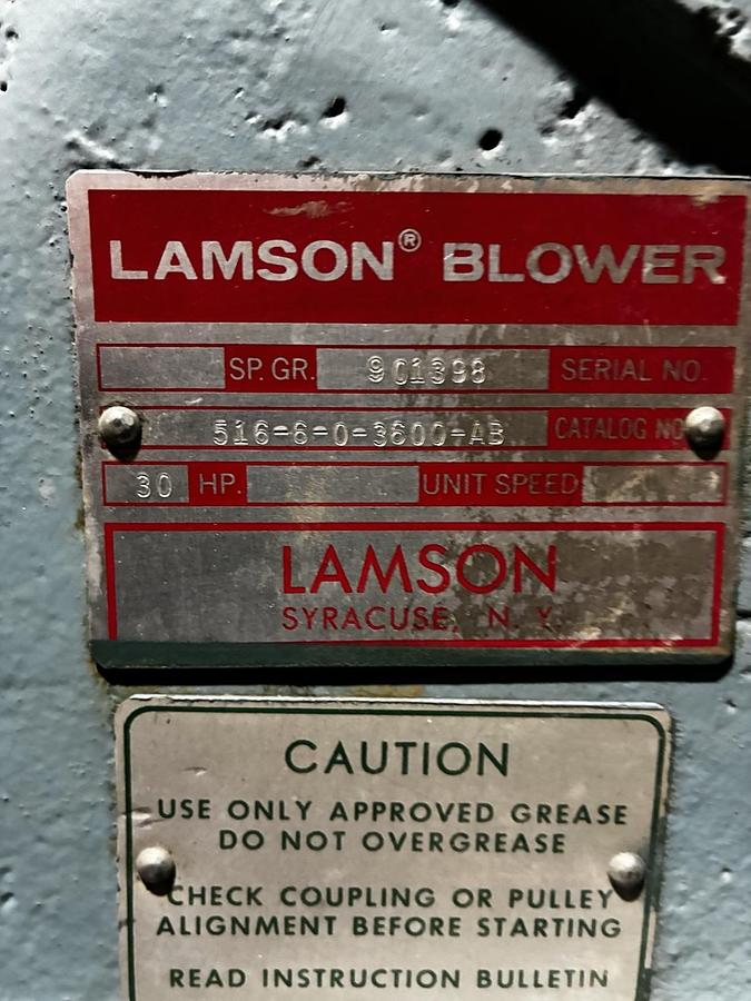 Used Lamson,516-6-0-3600-AB,Multistage Centrifugal Blower 30hp 460V