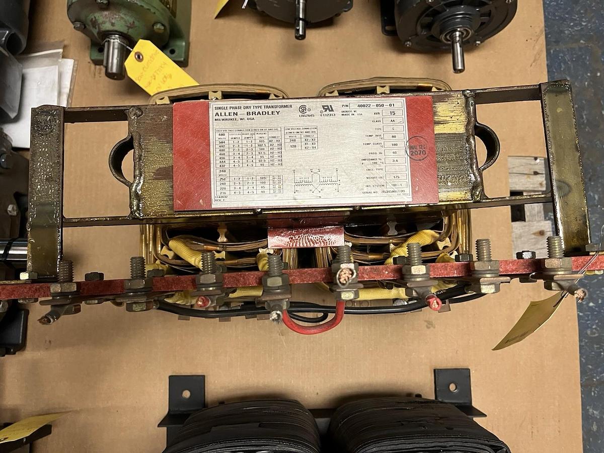 Used ALLEN BRADLEY,40022-050-01,DRY TYPE TRANSFORME 15KVA HV 480V LV 240V/120V 1PH