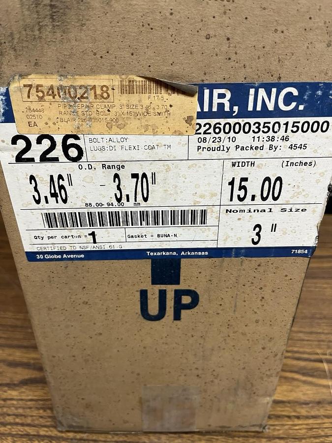 SMITH BLAIR,226-00035015000,FULL CIRCLE PIPE REPAIR CLAMP SIZE 3" WIDTH 15"