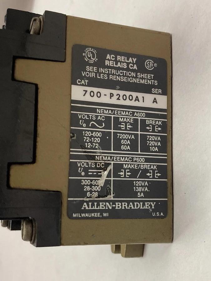 Used Allen Bradley,700-P200A1,AC Relay Type P Ser A
