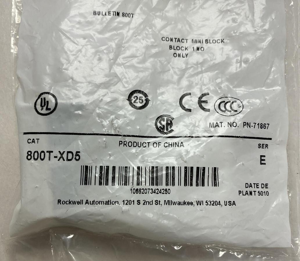 Used ALLEN BRADLEY,800T-XD5,SER E CONTACT MINI BLOCK NEW