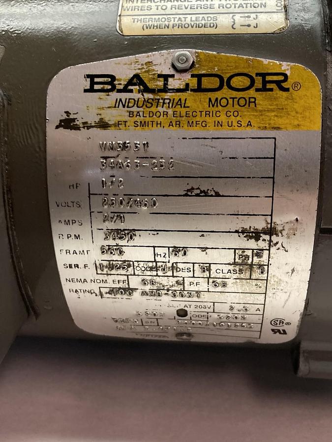 Used Baldor,VM3537,Motor 1/2HP 230/460V 3450RPM 3PH 56C Frame