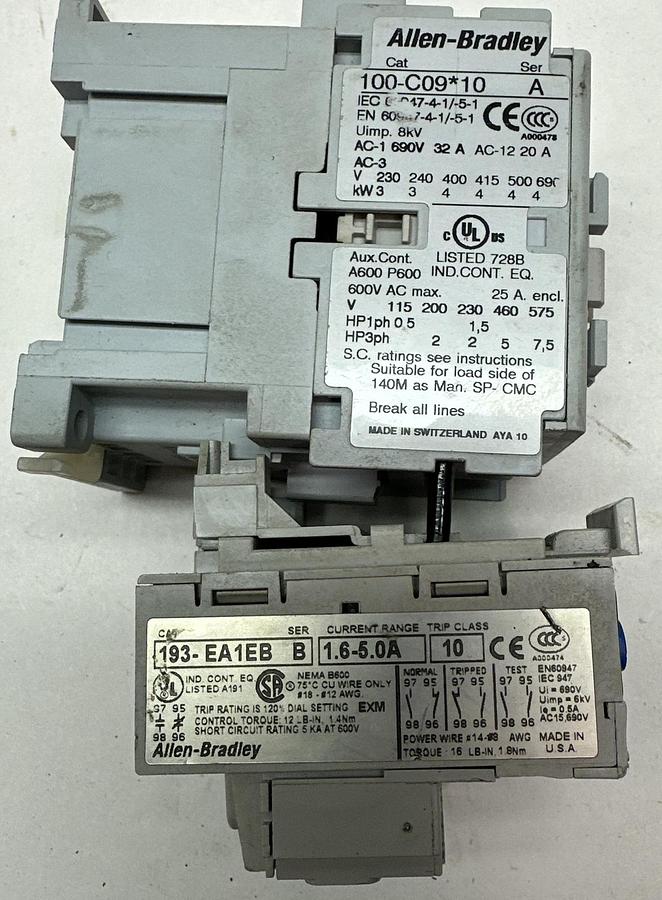 Used Allen Bradley,100-C09*10,7.5 HP Motor Starter w/193-EA1EB-B Overload Relay