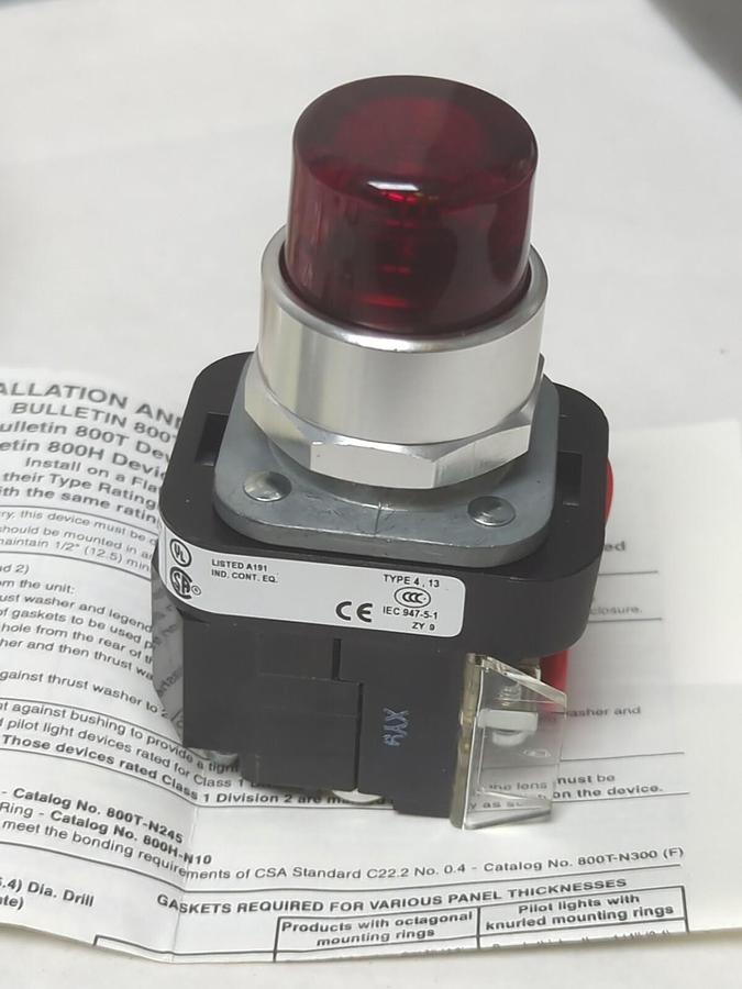 ALLEN BRADLEY,800T-PTF16R,PUSH-TO-TEST PILOT LIGHT RED SERIES T 120V 50/60HZ NEW