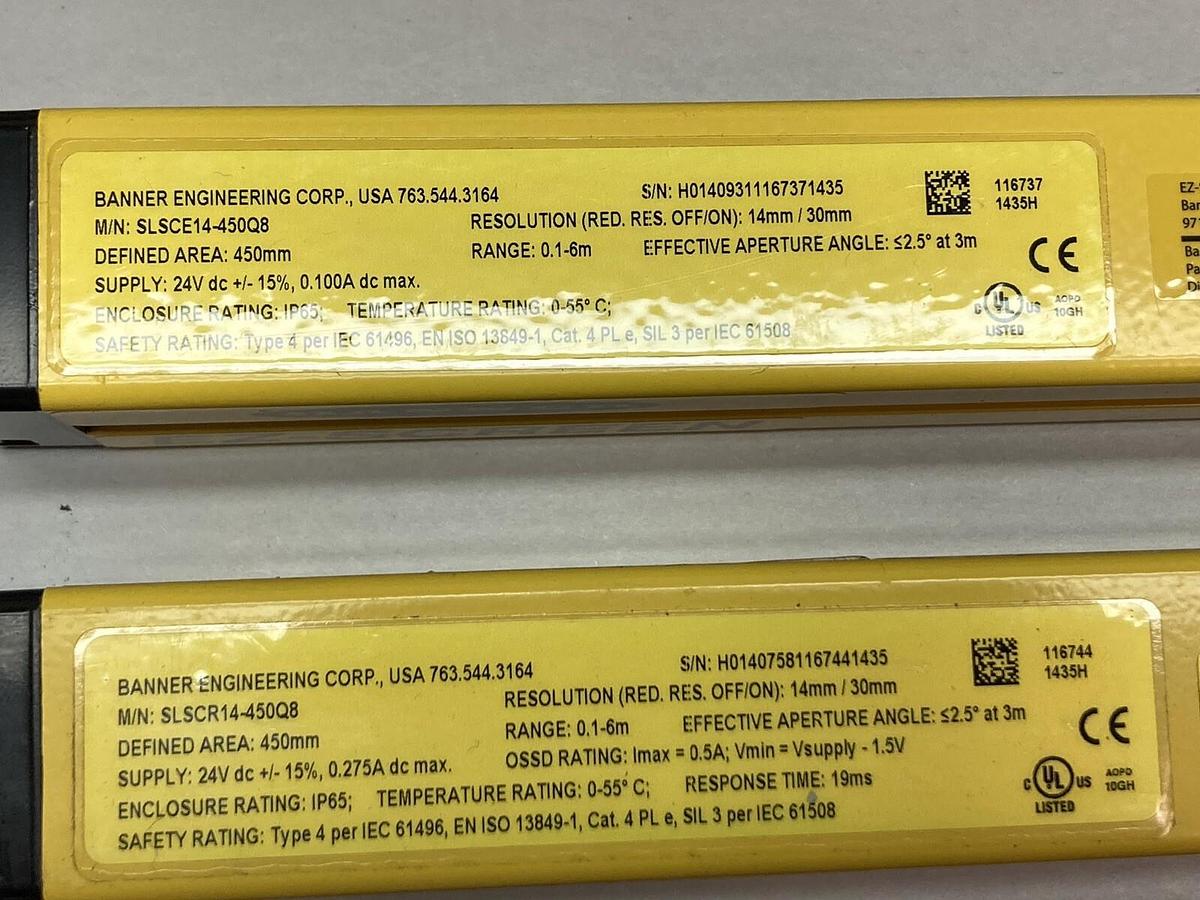 Banner Engineering,SLSCR14-450Q8/SLSCE14-450Q8,Light Curtain Receiver & Emitter