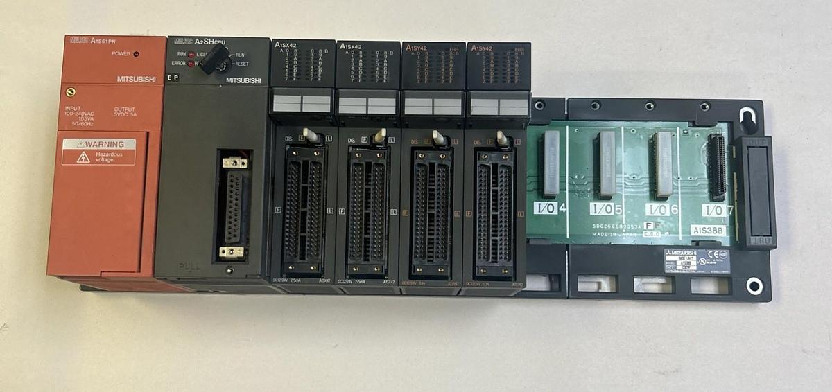 Used MITSUBISHI,A1S61PN,RACK ASSEMBLY W/ A2SHCPU A1SX42 A1SY42