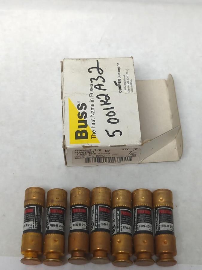 COOPER BUSSMANN,FRN-R-2-1/2,FUSETRON 2-1/2 AMP FUSES BOX OF 7 NOS