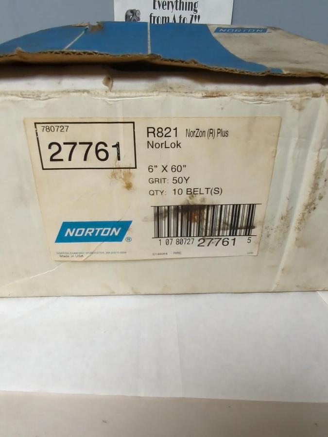 NORTON,27761 R821 NORZON R,PLUS 6 INCH X60 INCH 50Y GRIT BELT BOX OF 10 NOS