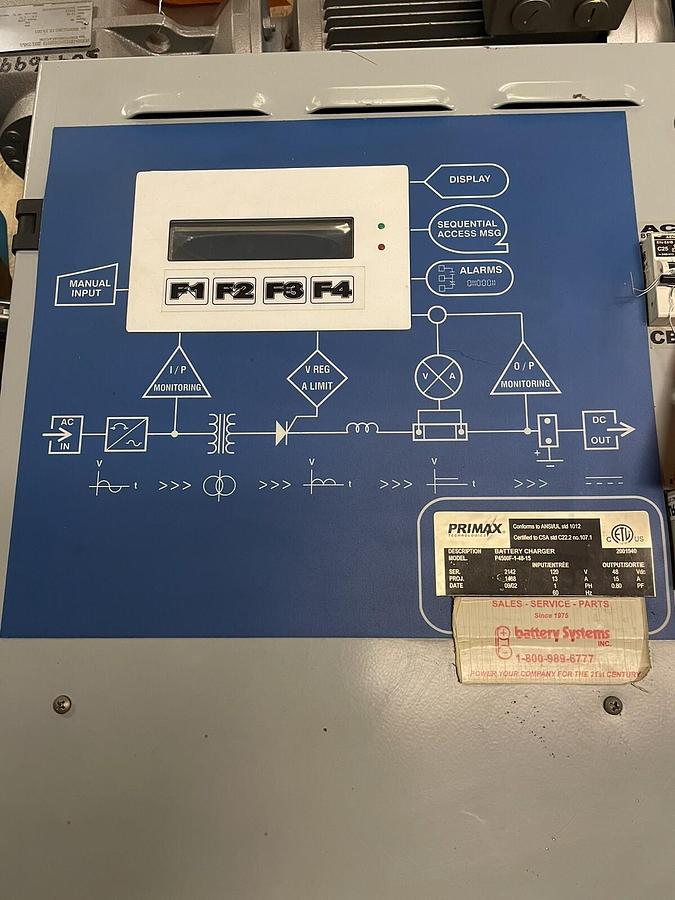 PRIMAX,P4500-1-48-15,BATTERY CHARGER INPUT 120VAC OUTPUT 48VDC