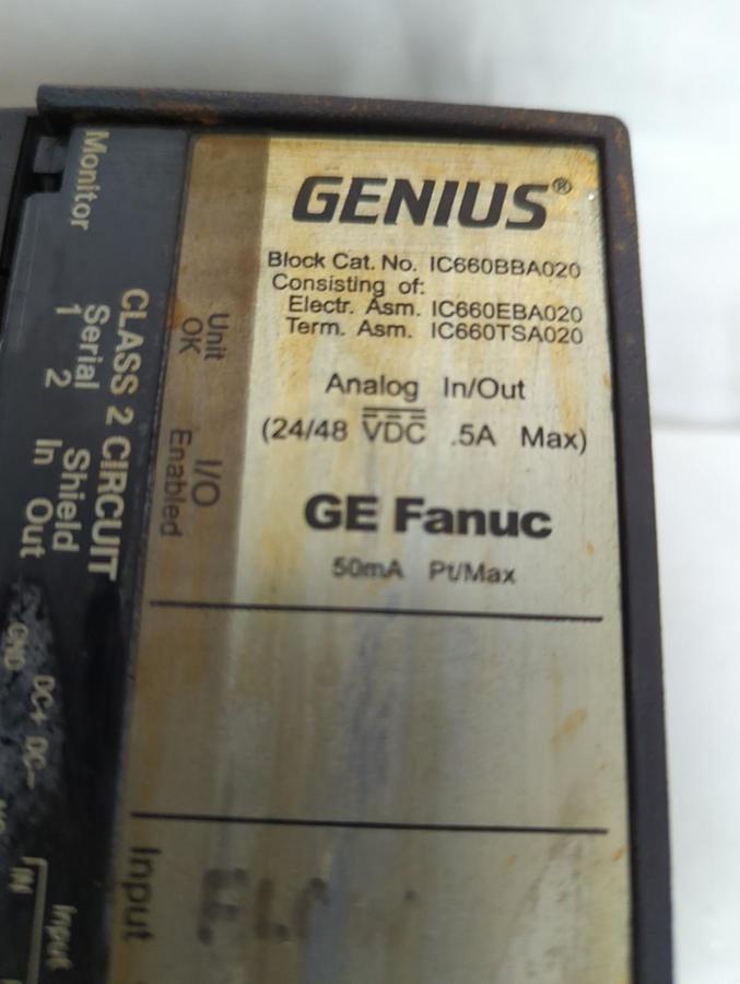Used GE FANUC,IC660BBA020,GENIUS BLOCK ANALOG IN/OUT MODULE PRE-OWNED