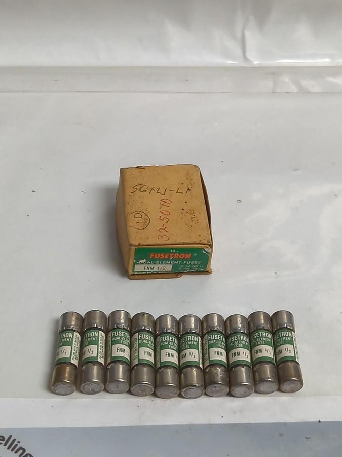 COOPER BUSSMANN,FNM-1/2,FUSETRON 1/2 AMP FUSES BOX OF 10 NOS