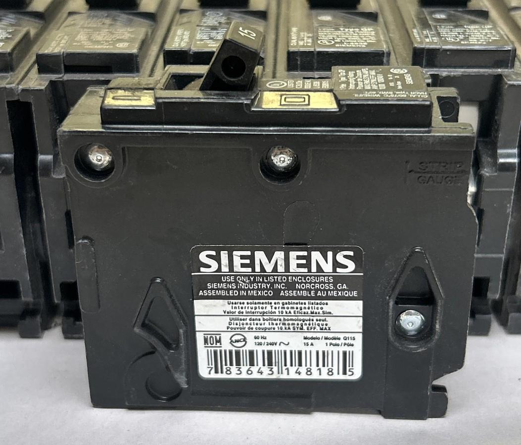 Used SIEMENS,Q115,CIRCUIT BREAKER 15A 120/240V 1P LOT OF 11