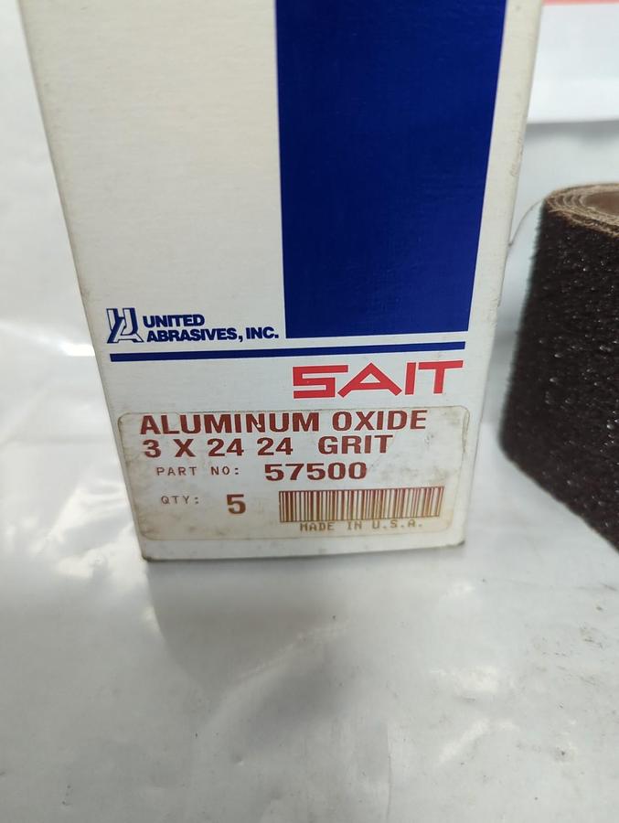 Used SAIT,57500,BLUE LINE INDUSTRIAL ABRASIVE BELTS 3X24 24 GRIT PACK OF 5 NOS