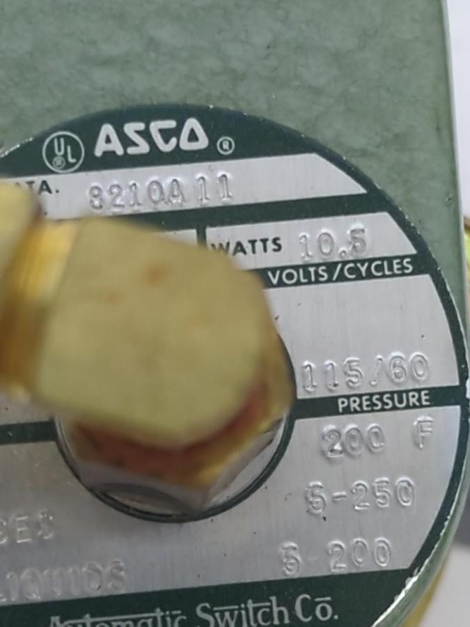 ASCO,8210A11,SOLENOID VALVE 10.5 WATT 3/8 INCH NPT 115/60 NO BOX