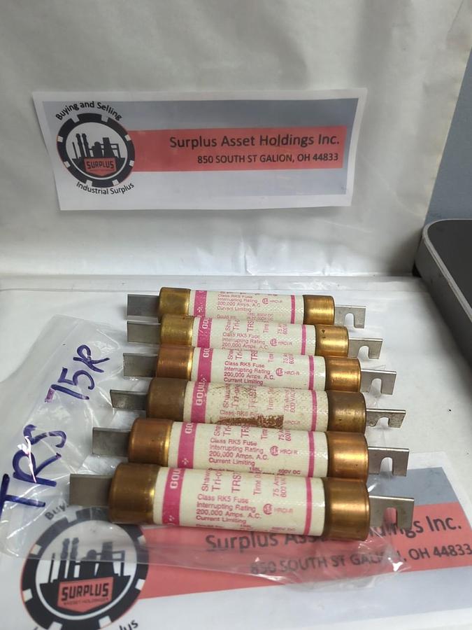 Used GOULD SHAWMUT,TRS75R,TRI-ONIC FUSE 75 AMP LOT OF 6 PRE-OWNED