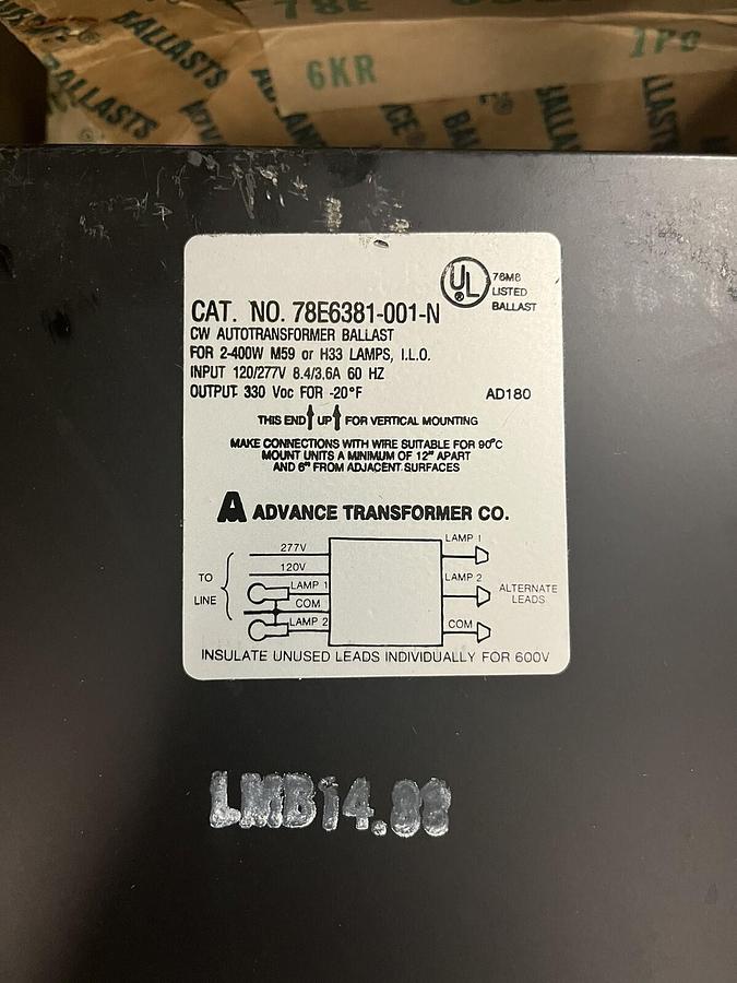 ADVANCE,78E6381-001-N,AUTOTRANSFORMER BALLAST 120/277V 330 VOC M59 H33 BULBS