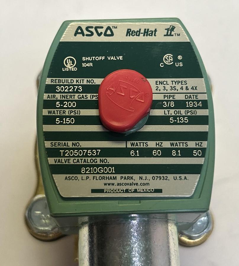 ASCO,8210G001,SOLENOID VALE 3/8INCH NOS
