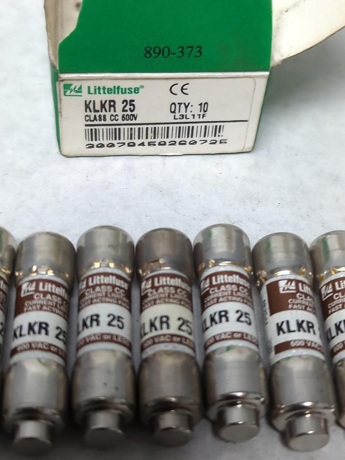 LITTELFUSE,KLKR25,CLASS CC 25 AMP FUSES BOX OF 10 NOS