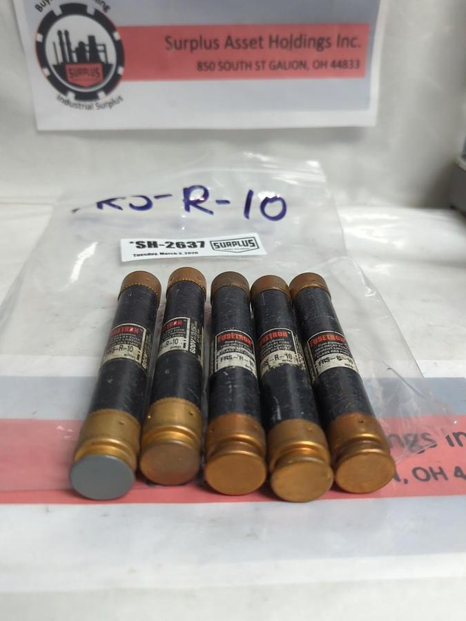 Used COOPER BUSSMANN,FRS-R-10,FUSETRON 10 AMP FUSE LOT OF 5 PRE-OWNED