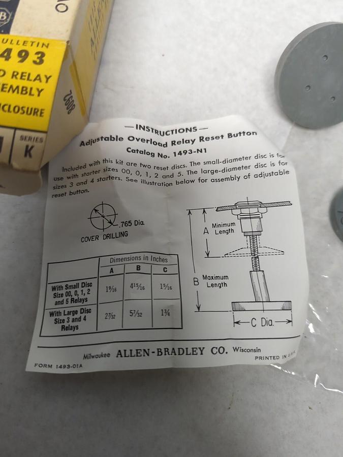 ALLEN-BRADLEY,1493-N1,SERIES K OVERLOAD RELAY RESET ASSEMBLY TYPE 1712 ENCL NOS
