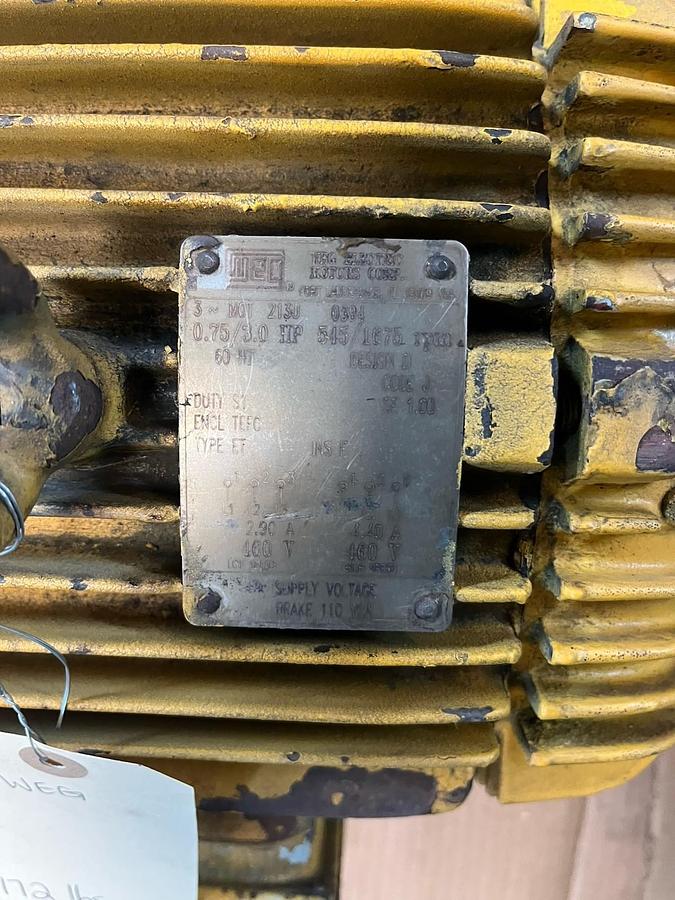 Used WEG,3HP,BRAKE MOTOR 1675RPM 3PH 213U 460V