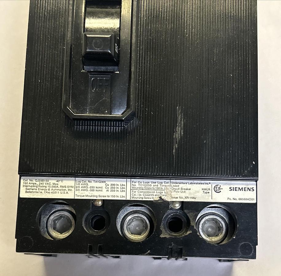 Used SIEMENS,QJ23B150,CIRCUIT BREAKER 150A 240V 3P