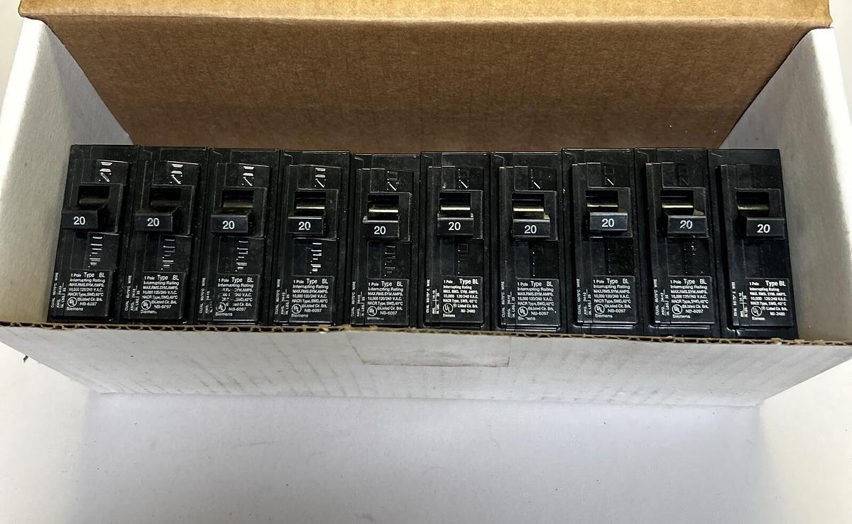 Used SIEMENS,BL120,CIRCUIT BREAKER 20A 120/240V 1P LOT OF 10