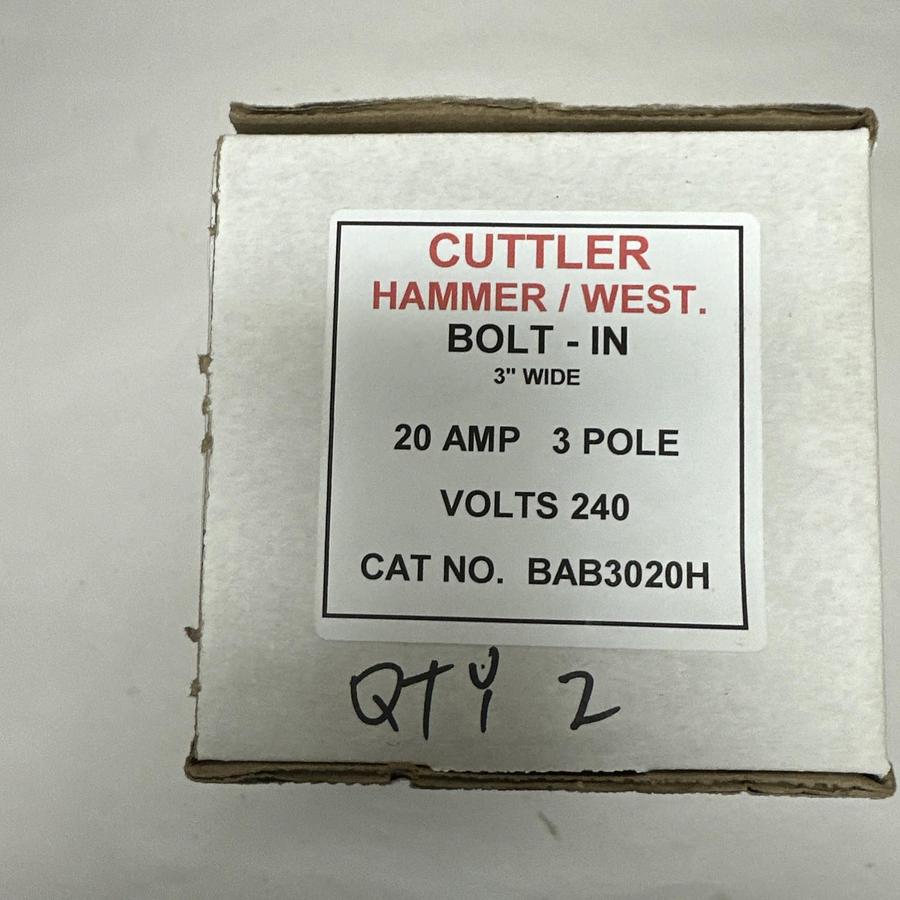 Used Cutler-Hammer,BAB3020H,20AMP 3 Pole 240VAC Circuit Breaker LOT of 2