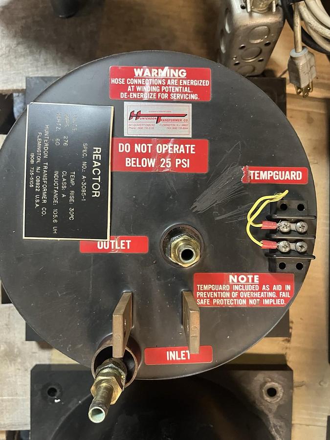 Used Hunterdon,A-3085,Induction Reactor Choke Amps 276 60Hz 105.6 UH