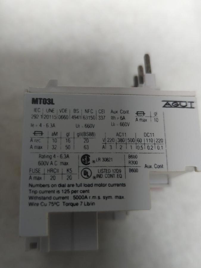 JOSLYN CLARK,MT03L,OVERLOAD RELAY AGUT 4-6.3A 660V NOS