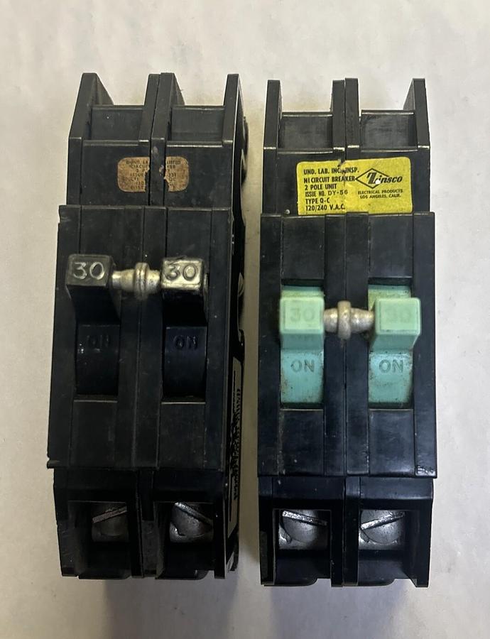 Used ZINSCO,QC230,CIRCUIT BREAKER 30A 120/240V 2P LOT OF 2