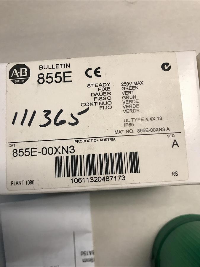 Used Allen Bradley,855E-00XN3,Steady Fixed Green Light Series A NOS