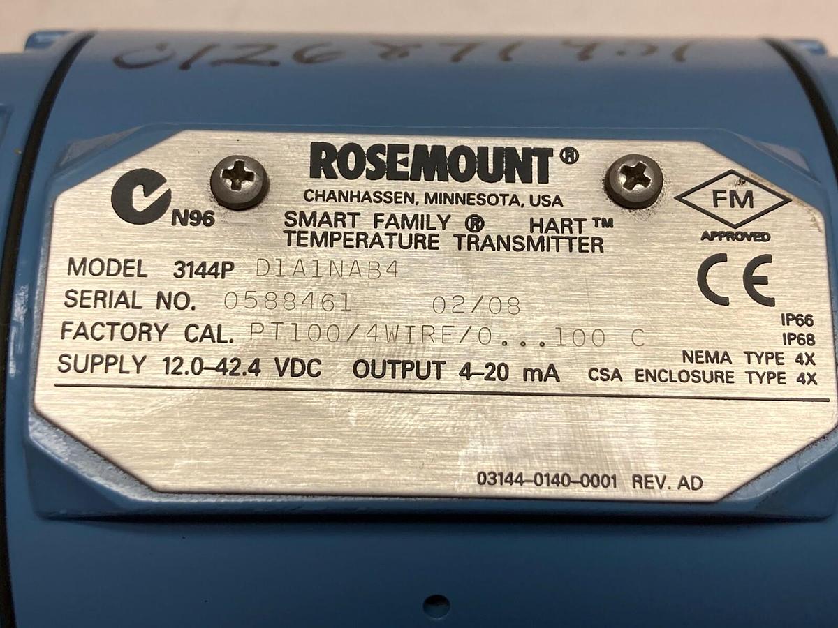 Used Rosemount,3144P D1A1NAB4,Temperature Transmitter 12.0-42.4 VDC OUTPUT 4-20 mA