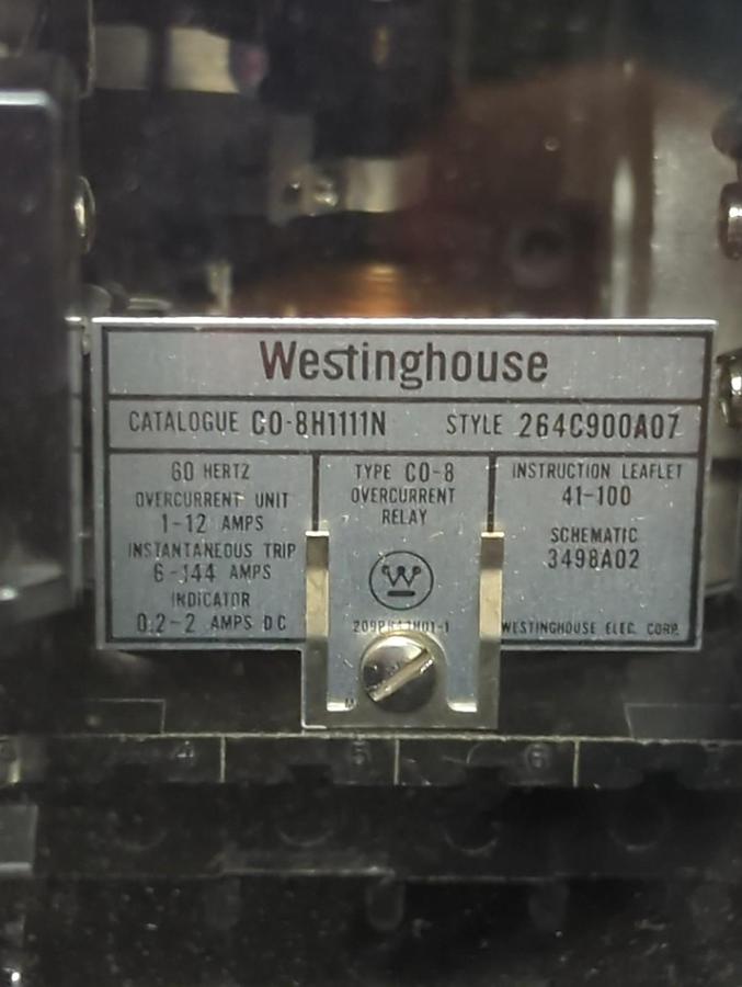 Used WESTINGHOUSE,C0 8H111N,OVERCURRENT RELAY UNIT STYLE 264C900A07 PRE-OWNED