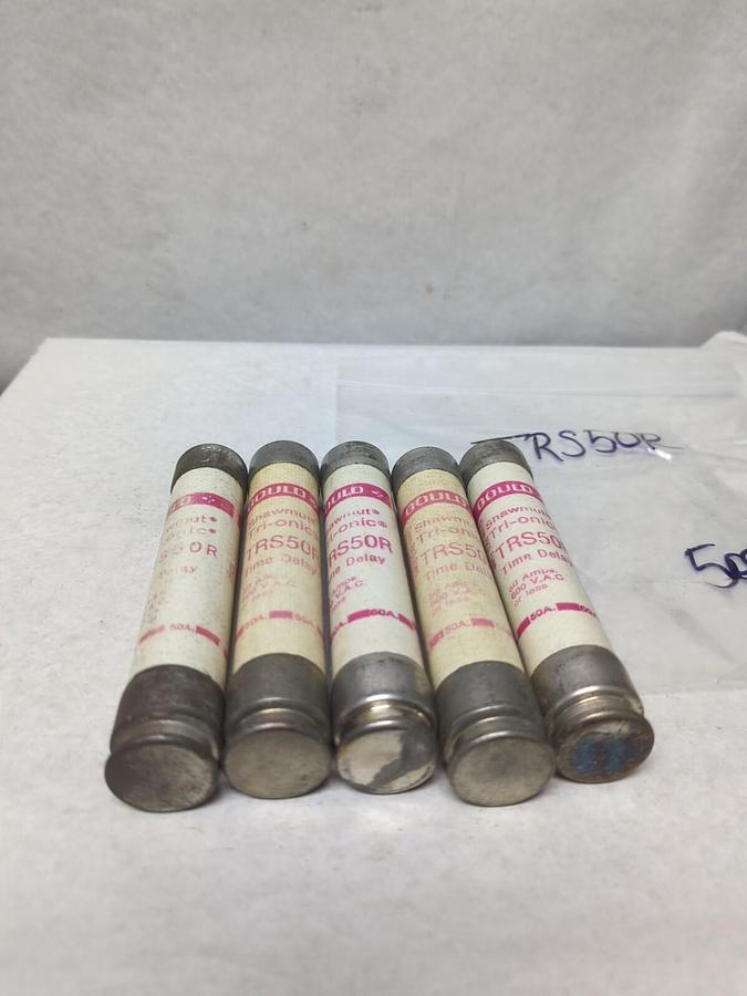 Used GOULD SHAWMUT,TRS50R,TRI-ONIC 50 AMP FUSE LOT OF 5 PRE-OWNED