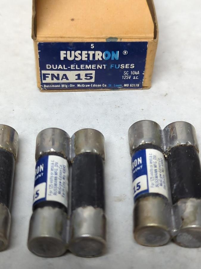 COOPER BUSSMANN,FNA-15,DUAL ELEMENT 15 AMP FUSES BOX OF 5 NOS