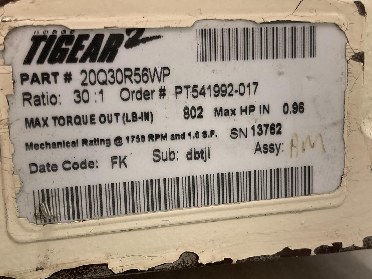 Used Dodge,20Q30R56WP,Tigear Gear Reducer Ratio 30:1 1HP 1745RPM