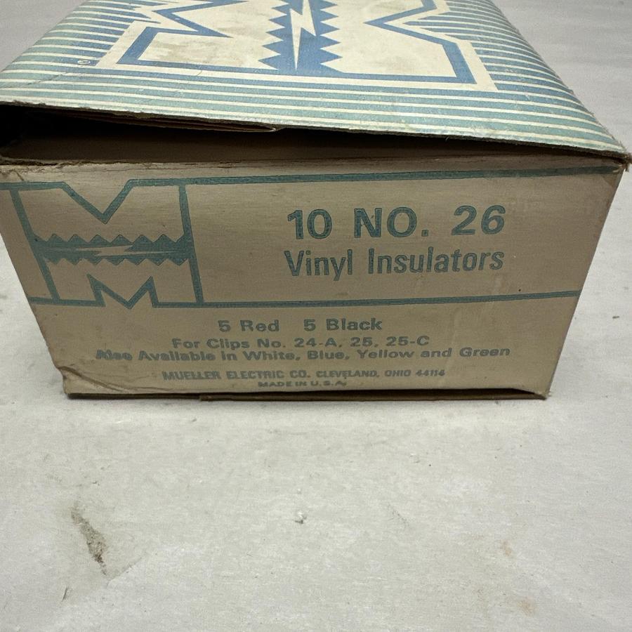 Mueller Electric,#26,Vinyl Insulator Box of (10) 6 Black 4 Red
