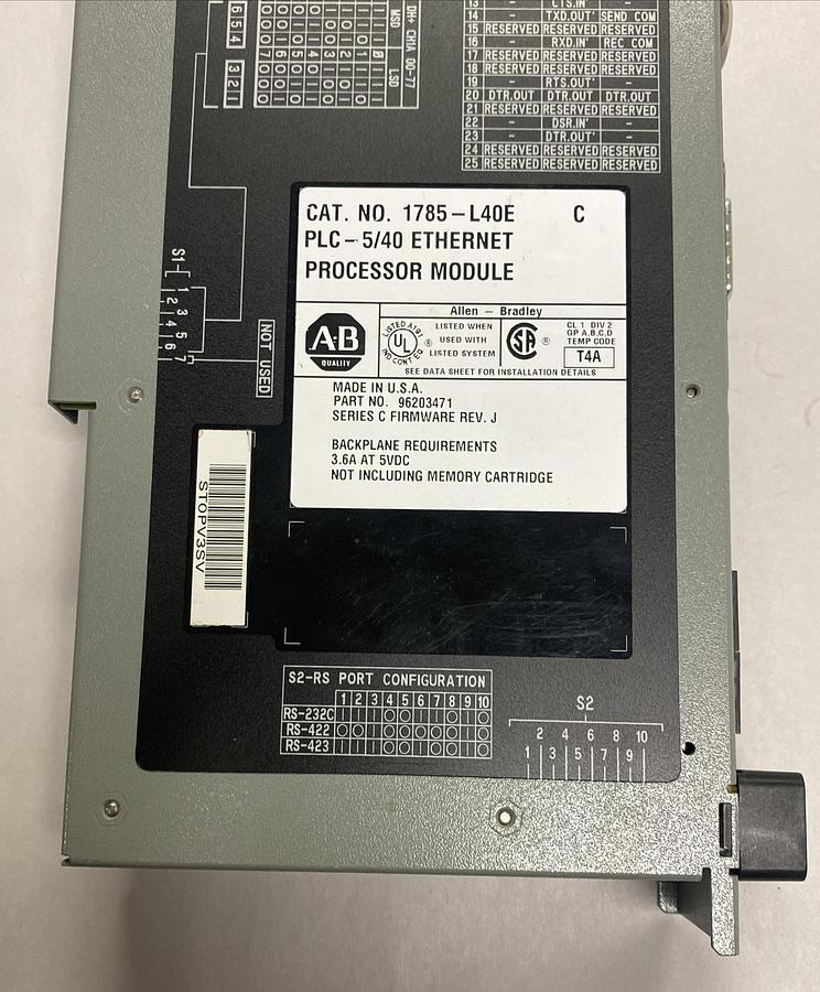 Used Allen-Bradley,1785-L40E,Ser C PLC-5/40 Ethernet Processor Module