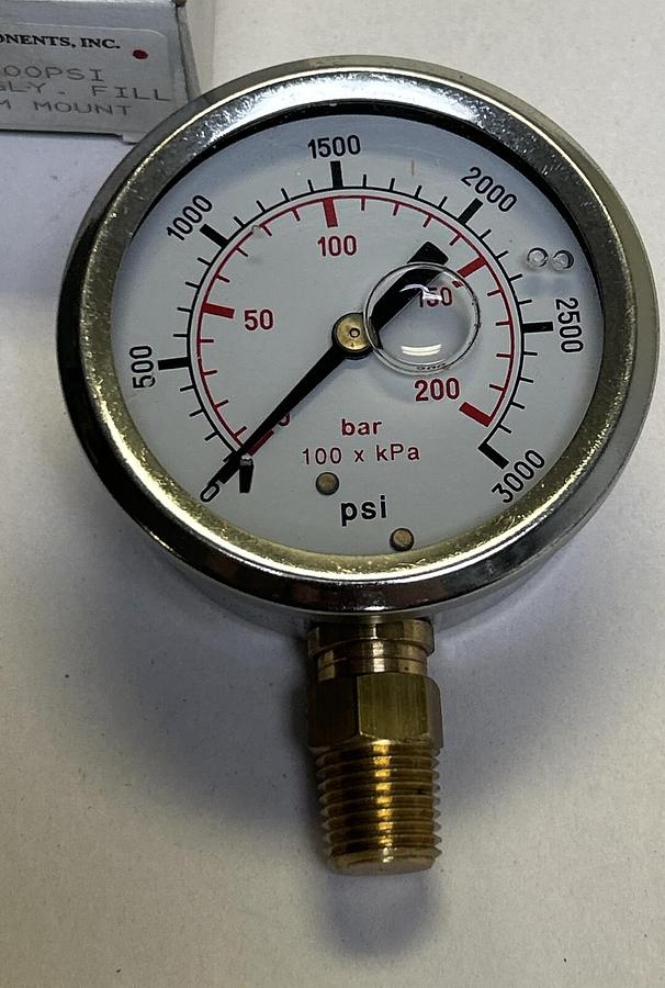 Used DYNAMIC,CF1P-210A,PRESSURE GAUGE 3000PSI 1/4INCH NOS