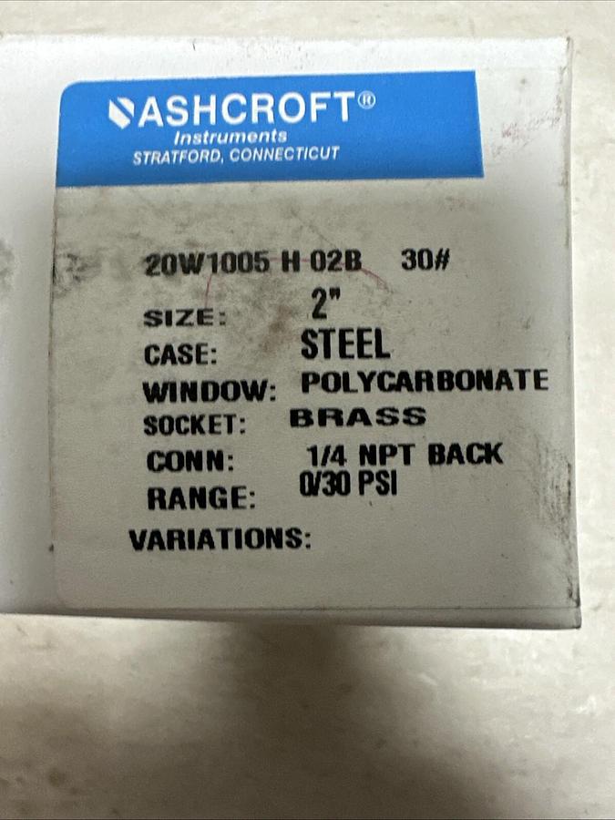 Used Ashcroft,20W1005 H 02B 30#,0-30 PSI Gauge