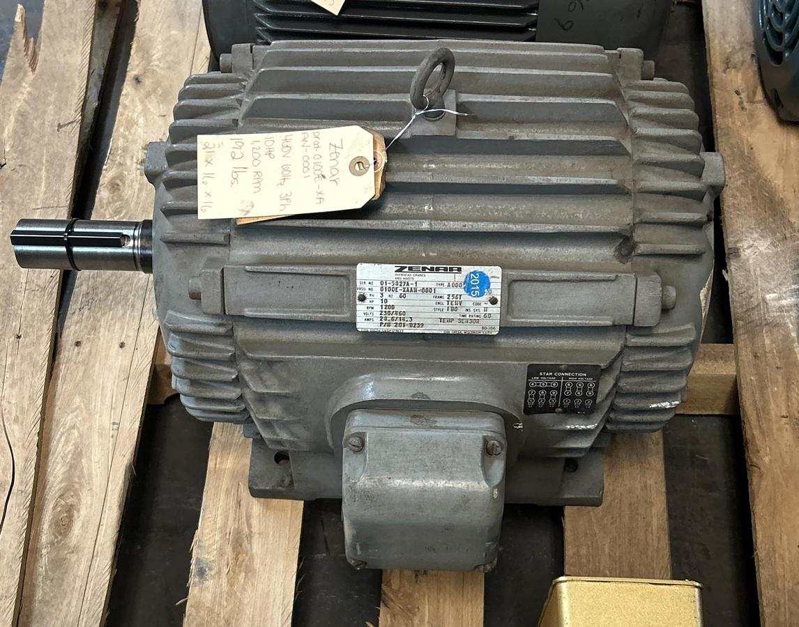 Used ZENAR,0100E-ZAAN-0001,MOTOR 10HP 1200RPM 230/460V 3PH 256T FRAME