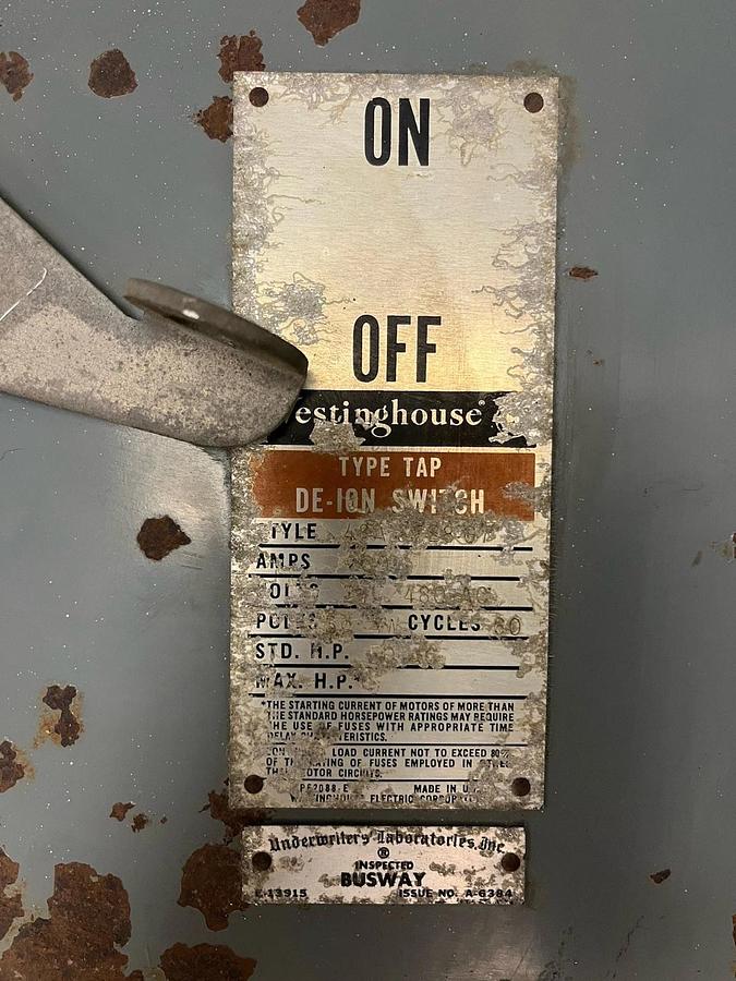 Used WESTINGHOUSE,DE-ION SWITCH BUSWAY BUS PLUG 200AMP 480/277V 3PH see desc