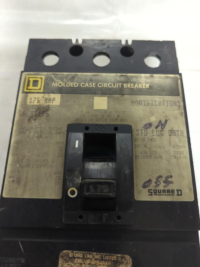 Used SQUARE D,KAL36175,CIRCUIT BREAKER 3-POLE 175 AMP PRE-OWNED