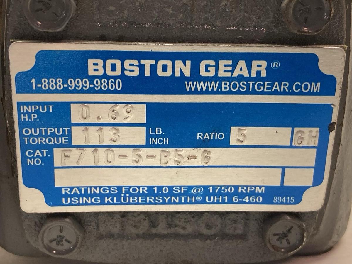 Used Boston Gear,F710-5-B5-6,Gear Speed Reducer Ratio 5:1 0.69Hp