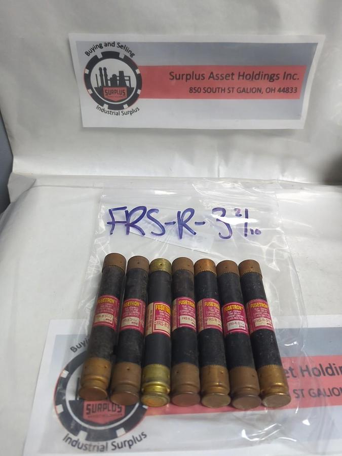 Used COOPER BUSSMANN,FRS-R-3-2/10,FUSETRON 3-2/10 AMP FUSE LOT OF 7 PRE-OWNED