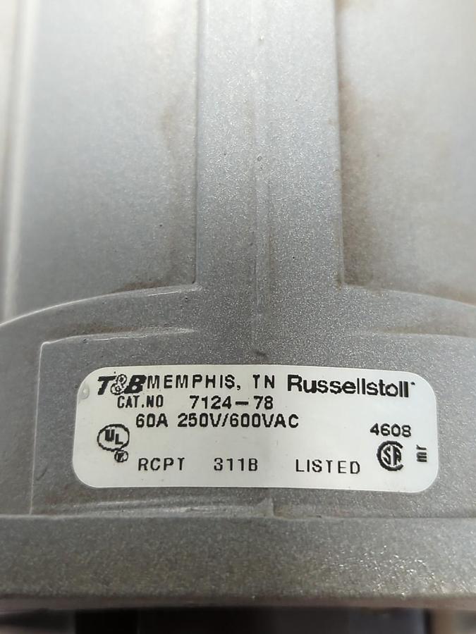 Used RUSSELLSTOL,7328-78/7124-78,PLUG & CONNECTOR 60A 250V/600VAC PRE-OWNED