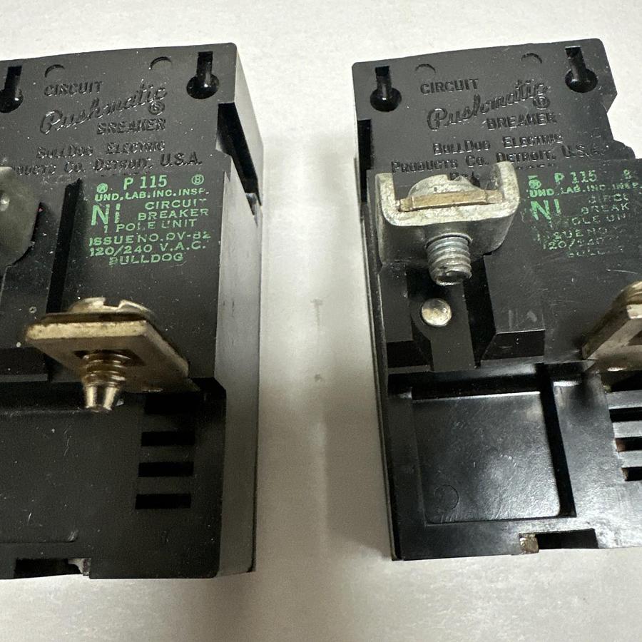 Used Pushmatic,P115,15 AMP Single Pole 120VAC Circuit Breaker LOT of 5