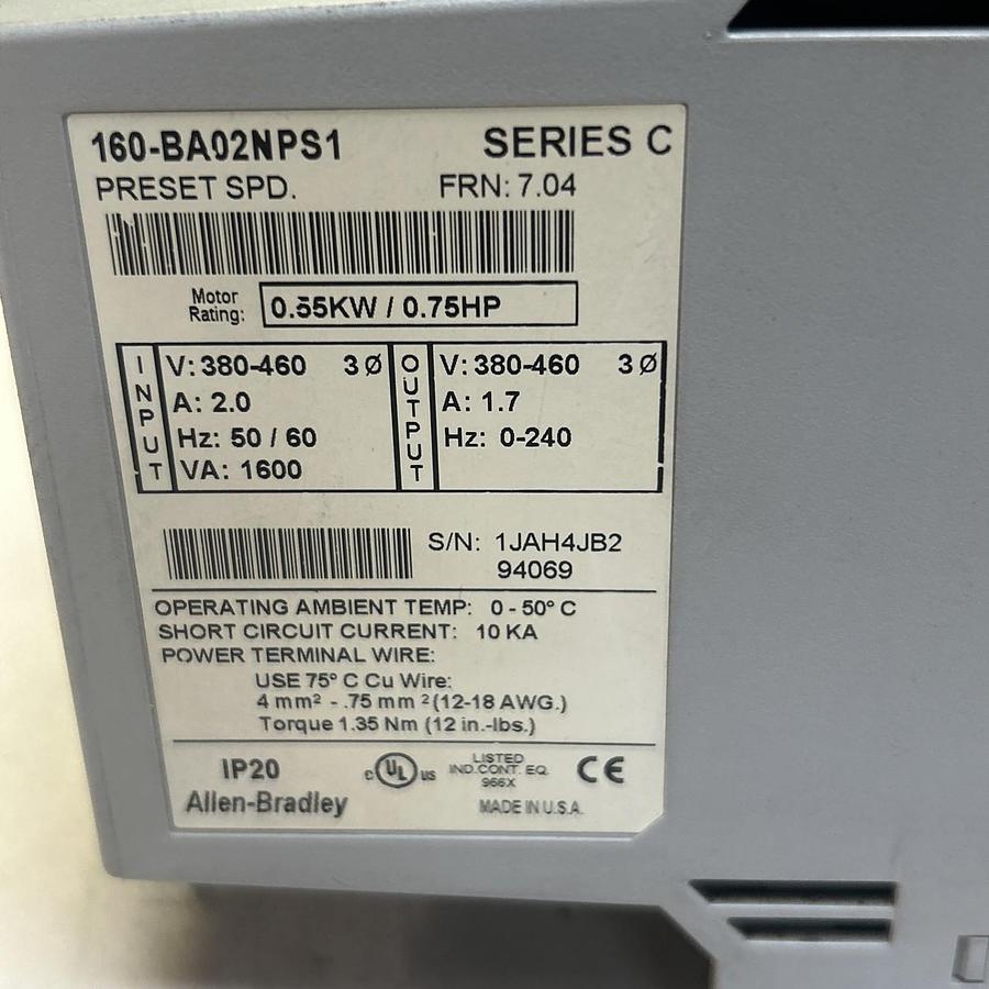 Used ALLEN BRADLEY,160-BA02NPS1,VARIABLE SPEED DRIVE