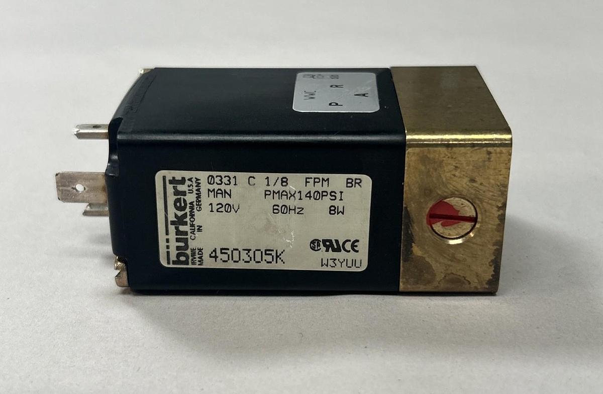 Used BURKERT,450305K,SOLENOID VALVE 120V 140PSI